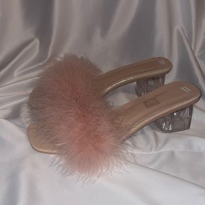 Faux Feather Decor Mules